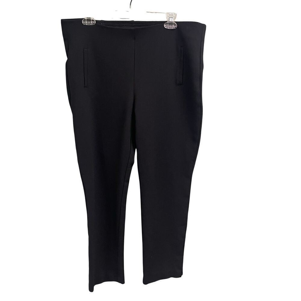 Chicos Black Ponte Stretch Pull On Pants Womens Size Large 2.5 Ankle Cropped